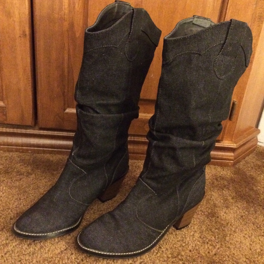 Dark Denim Western Style Boots-Sz S 6/7
